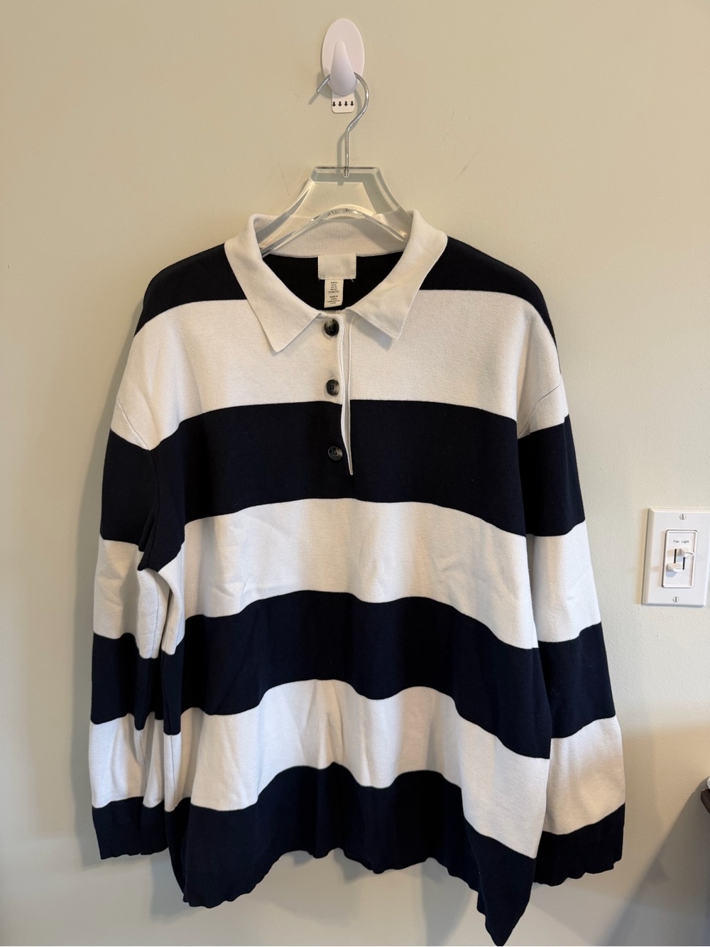 Women’s Striped Rugby Polo Sweater - Navy and White S:XL NWOT